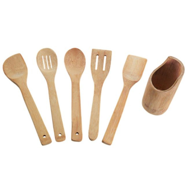 Conjunto de 6 Peças de Utensílios em Bambu – Beleza e Funcionalidade para sua Cozinha