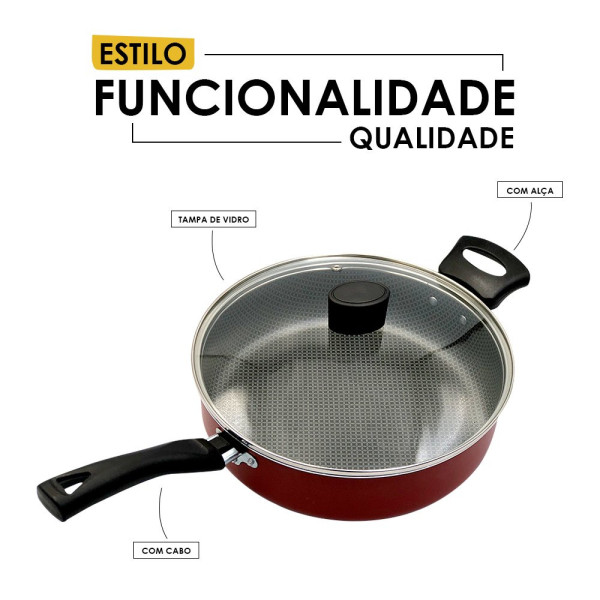 Frigideira Enjoy Reta 20cm com Tampa de Vidro