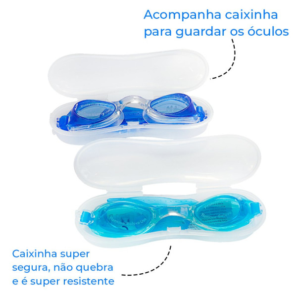 Óculos de Natação com Estojo Plástico e Tampão de Ouvidos - Azul/Azul Claro Sortidos