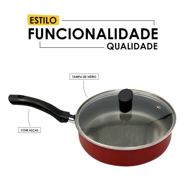 Frigideira Enjoy Reta 24cm Com Tampa de Vidro