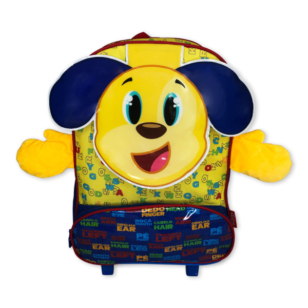 Mochila Infantil Escolar Cachorro Rodinha Amarela