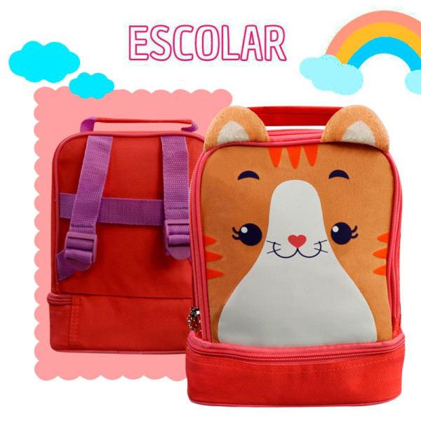 Mochila Lancheira Térmica Infantil com Alça - Gato