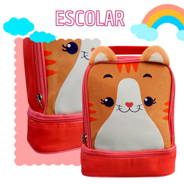 Mochila Lancheira Térmica Infantil com Alça - Gato