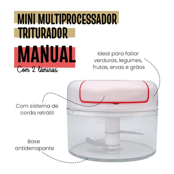 Mini Multiprocessador Triturador Manual 2 Lâminas