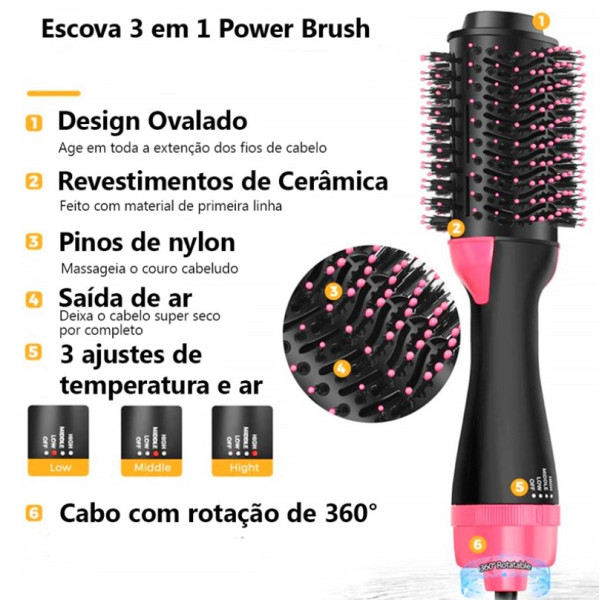 Escova Secadora Seca Alisa E Modela Cabelo