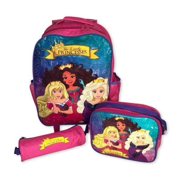 Kit Mochila Infantil Escolar com 3 peças Princesa...