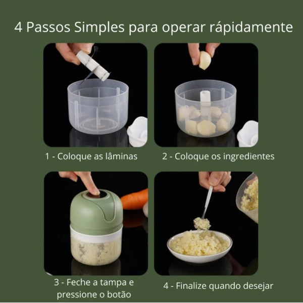 Mini Processador Triturador De Alimentos Alho Elétrico 100ml