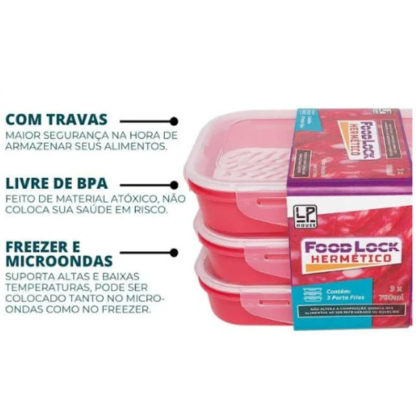  Pote Vasilha Porta Frios Plástico Com Trava Cozinha 700ml